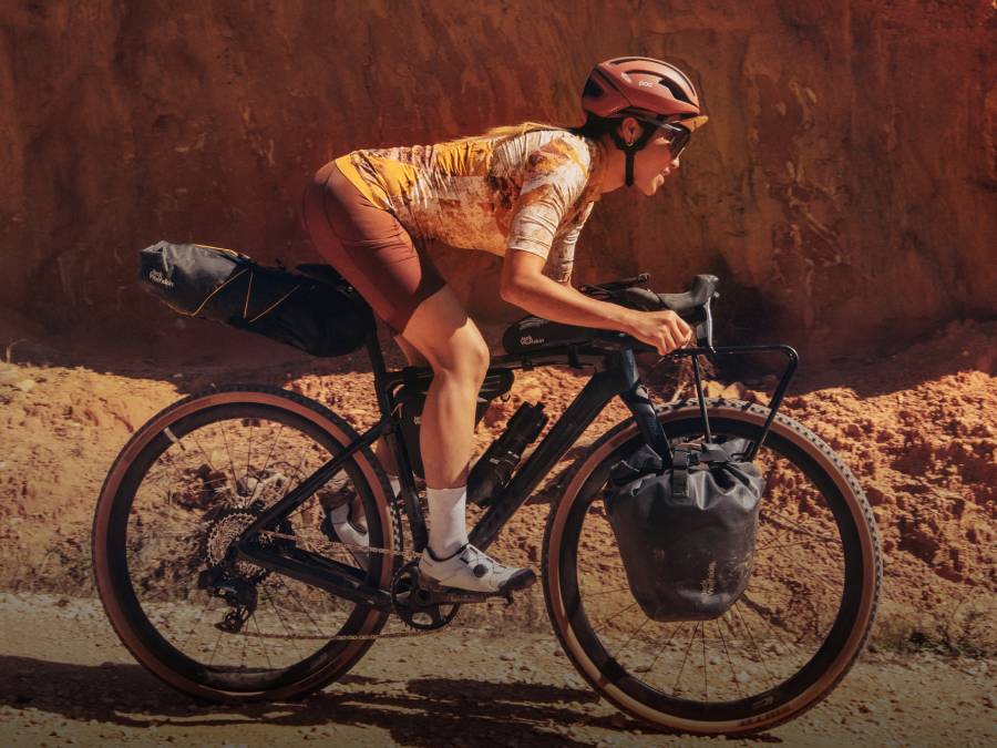 Cyclist against a mountainous backdrop in Portugal